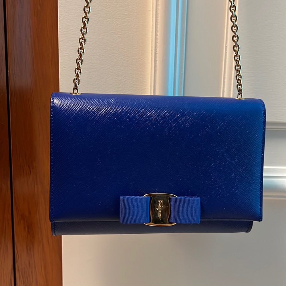 Salvatore Ferragamo bag (authentic) blue with golden chain